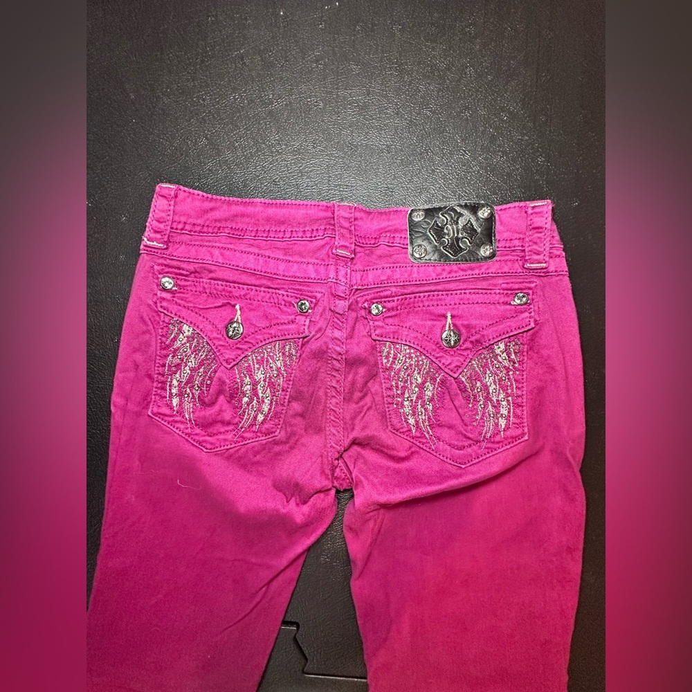 Miss Me Maroon Skinny Jeans with Silver Embellishments